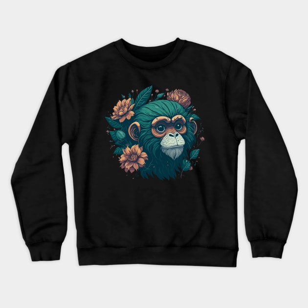 Monkey in Meditation Crewneck Sweatshirt by ArtisanEcho